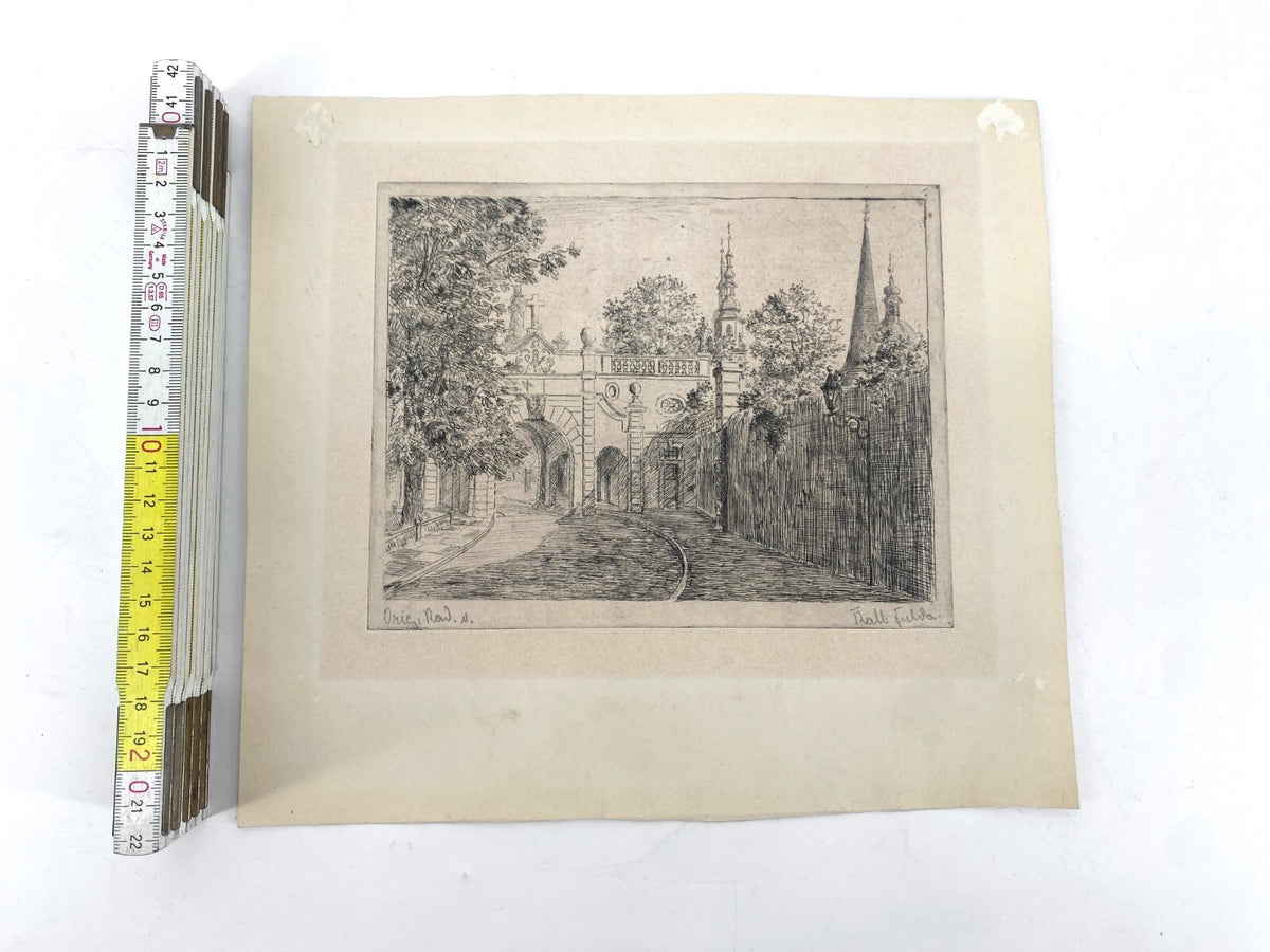 *RADIERUNG FULDA PAULUSTOR STADTTOR ORIGINAL ANTIK SIGNIERT