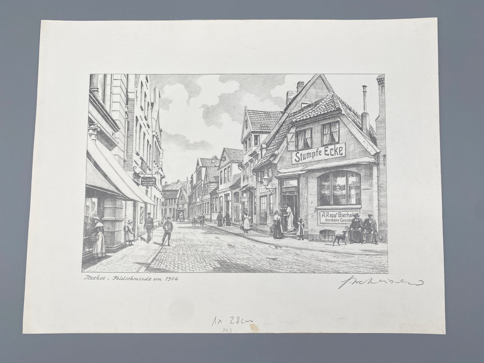 DEUTSCHER KÜNSTLER HEINZ WEHLISCH ZEICHNUNG ITZEHOE FELDSCHMIEDE 1906 SIGNIERT