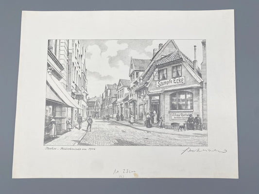 DEUTSCHER KÜNSTLER HEINZ WEHLISCH ZEICHNUNG ITZEHOE FELDSCHMIEDE 1906 SIGNIERT
