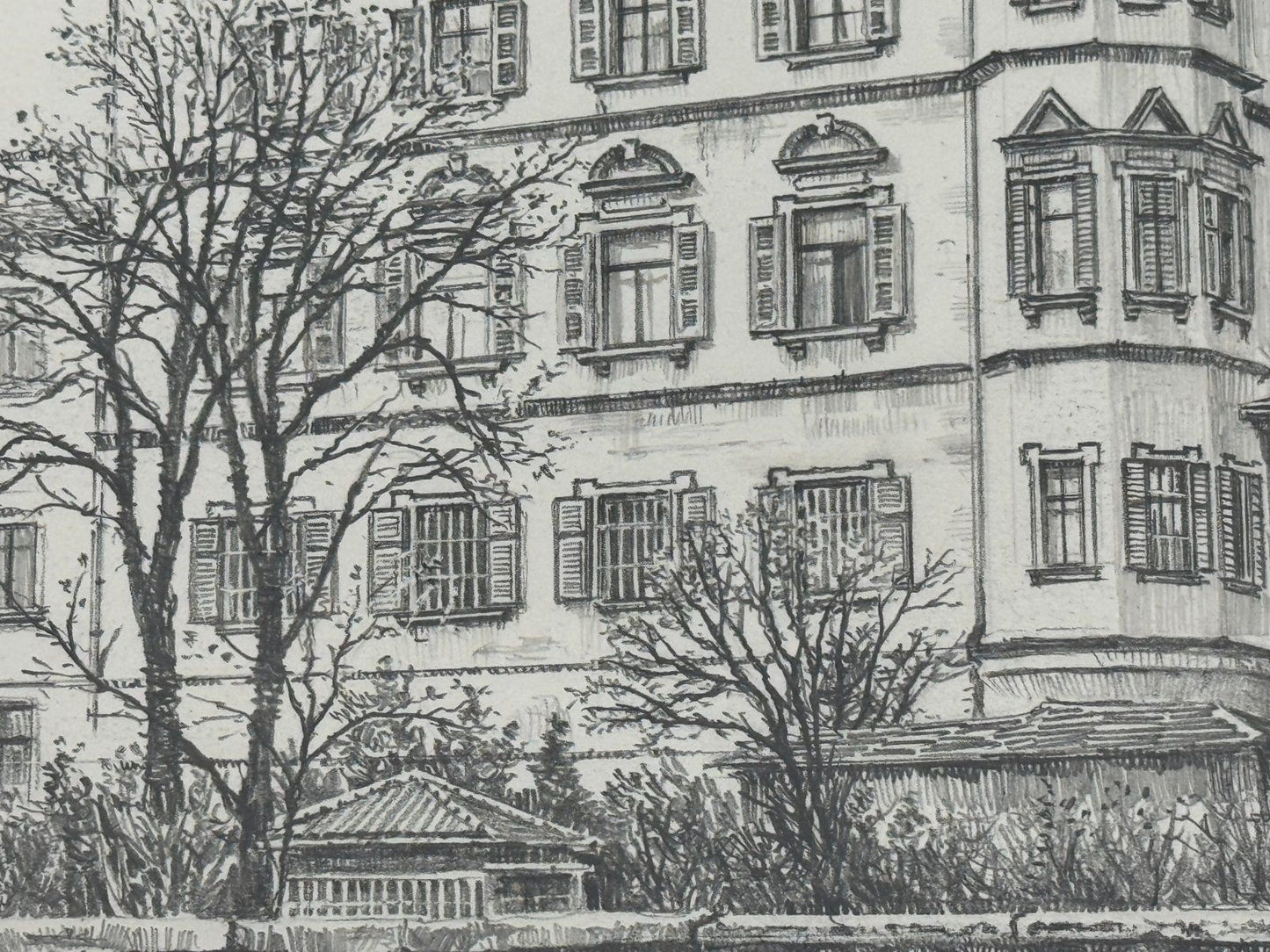 * HEINZ WEHLISCH ZEICHNUNG TREUCHTLINGER SCHLOß ANSICHT 1900 SIGNIERT