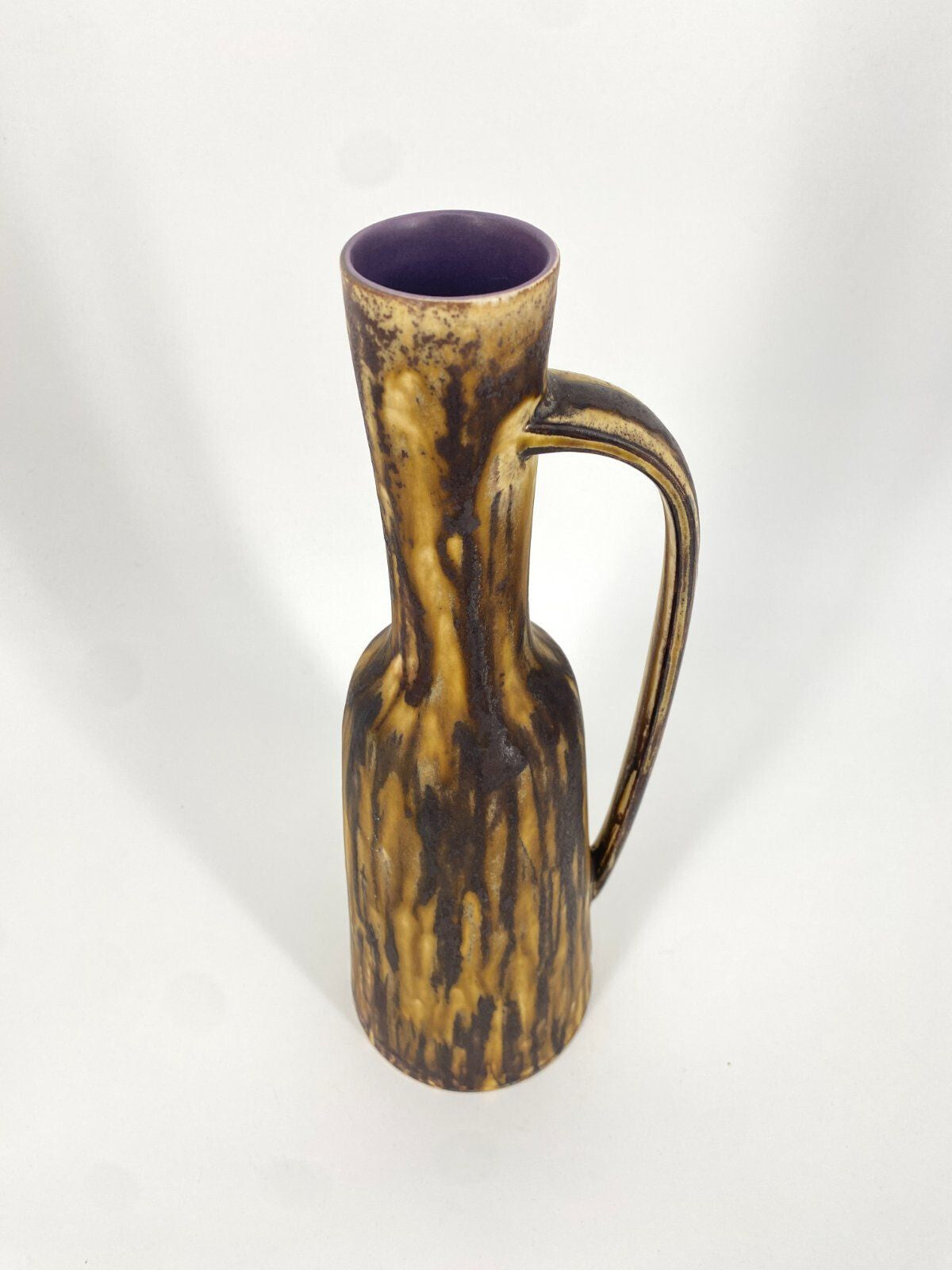 * KERAMIK KRUG VASE 438 LAUFGLASUR MATT BRAUN LILA 60ER VINTAGE