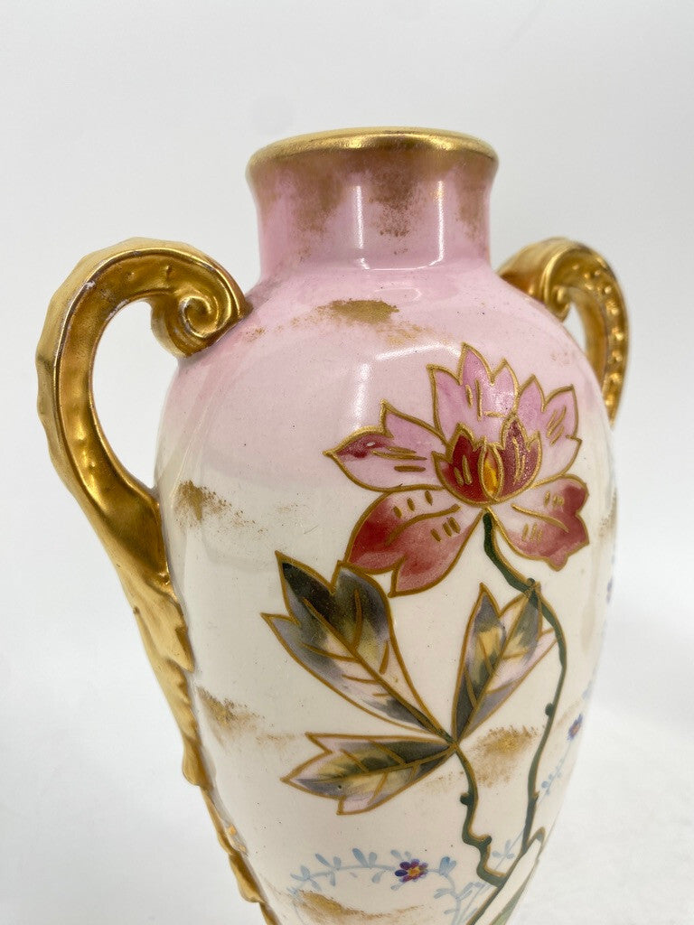 * 2 x VASE PRUNKVASE HENKELVASE BONN FRANZ ANTON MEHLEM PORZELLAN GOLD FLORAL