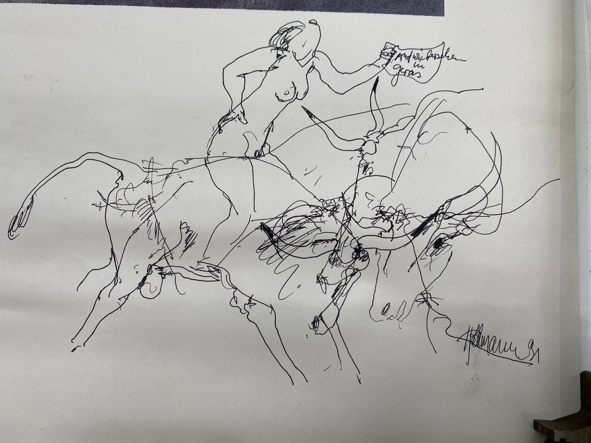 * BERHARD HOLLEMANN SIGNIERTES AUSTELLUNGSPOSTER STIFT GERA 1991 ZEICHNUNG WIDMU