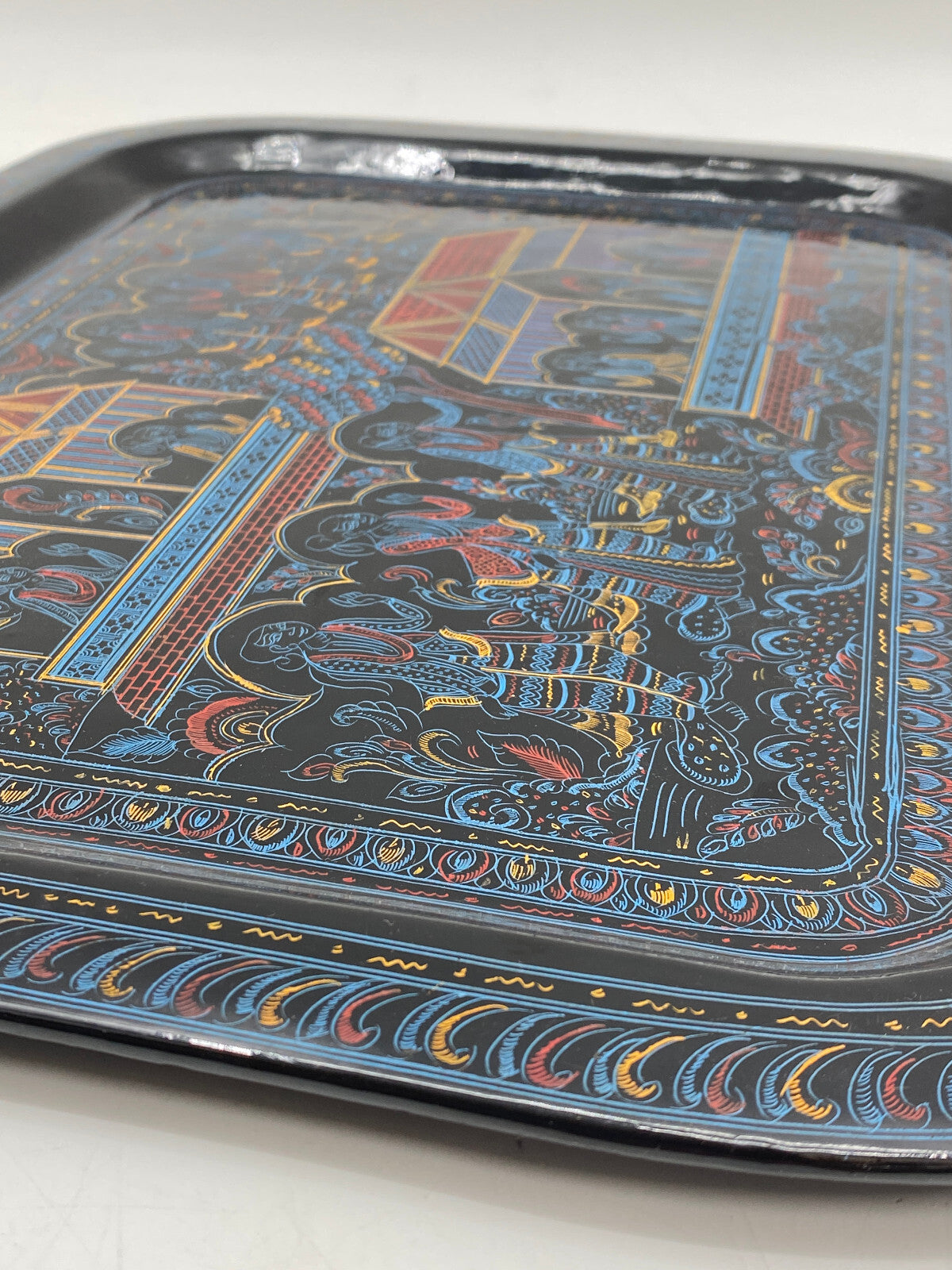 * TABLETT QUADRATISCH BURMESISCH MYANMAR BAMBUS LACKARBEIT LAQUERWARE
