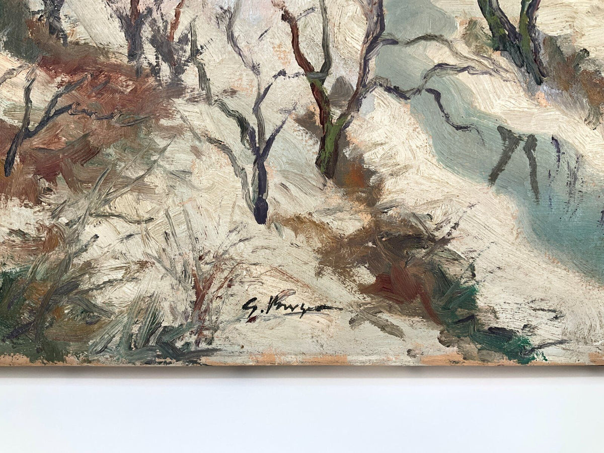 *ÖLGEMÄLDE G. BERGER WALDANSICHT BACH WINTER 20. JH LEINWAND