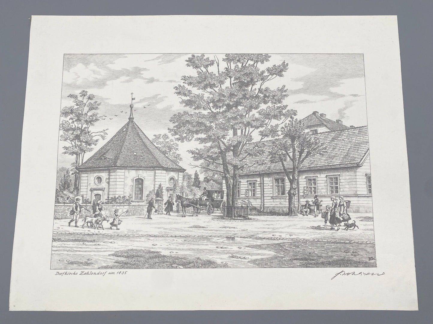 DEUTSCHER KÜNSTLER HEINZ WEHLISCH DORFKIRCHE ZEHLENDORF 1835 HANDSIGNIERT