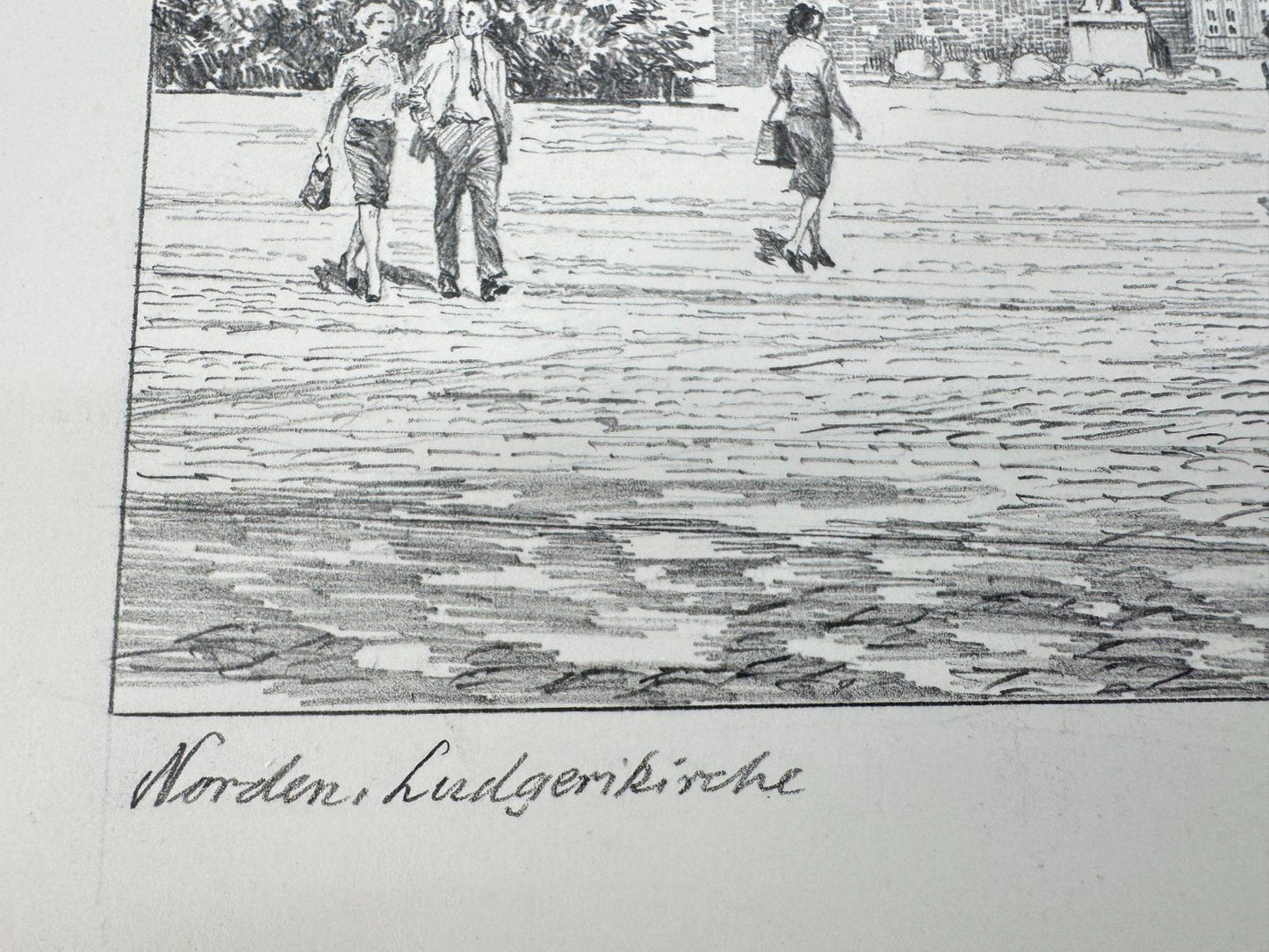 * HEINZ WEHLISCH ZEICHNUNG NORDEN LUDGERIKIRCHE ANSICHT SIGNIERT
