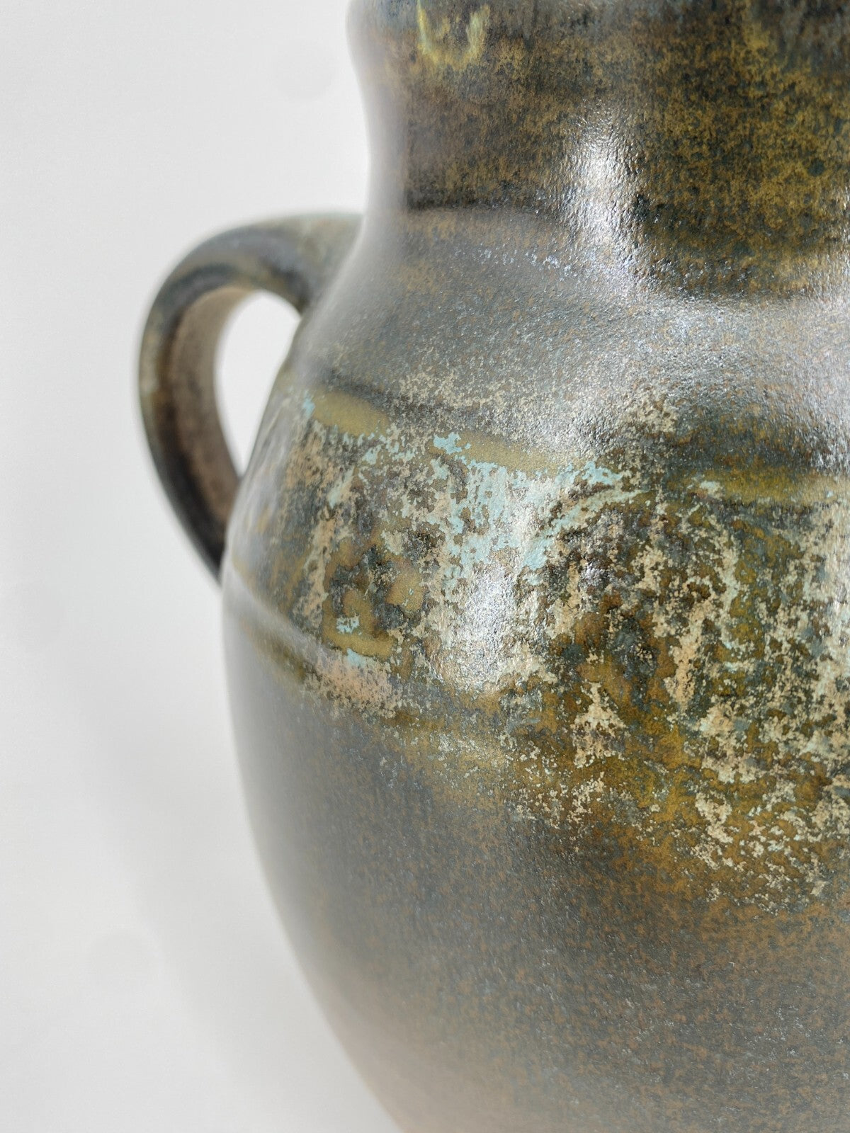 * STUDIO KERAMIK HENKEL VASE AMPHORE KRUG GEFÄß GRÜN BRAUN 15,5CM VINTAGE