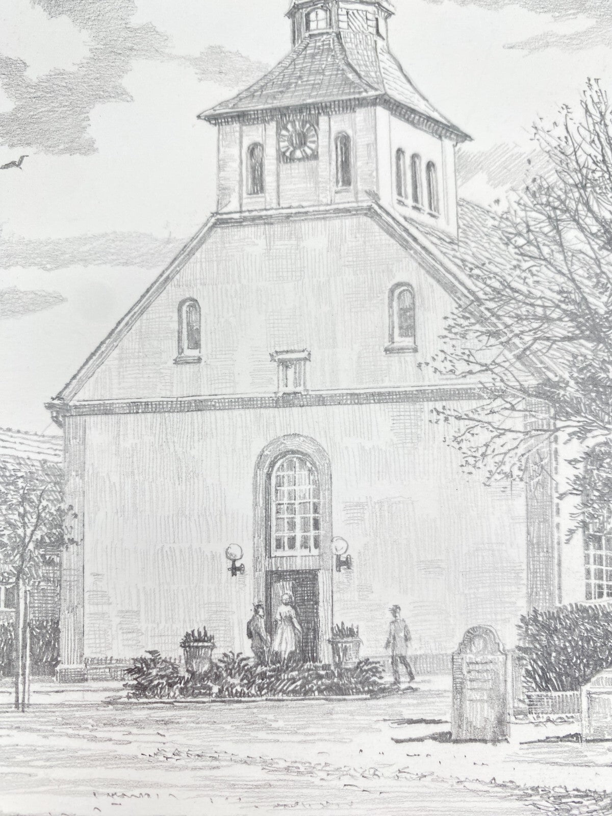 HEINZ WEHLISCH ZEICHNUNG WAGENFELD KIRCHE HANDSIGNIERT