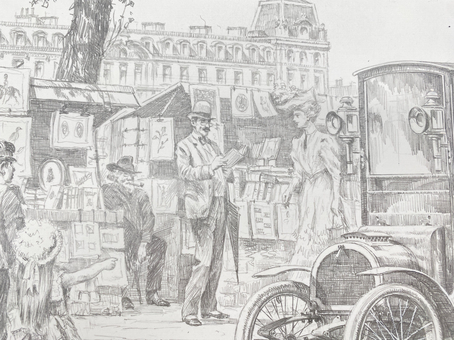 HEINZ WEHLISCH KÜNSTLER 2X ZEICHNUNGEN PEUGEOT PARIS 1912 NOTRE DAME ORIGINAL