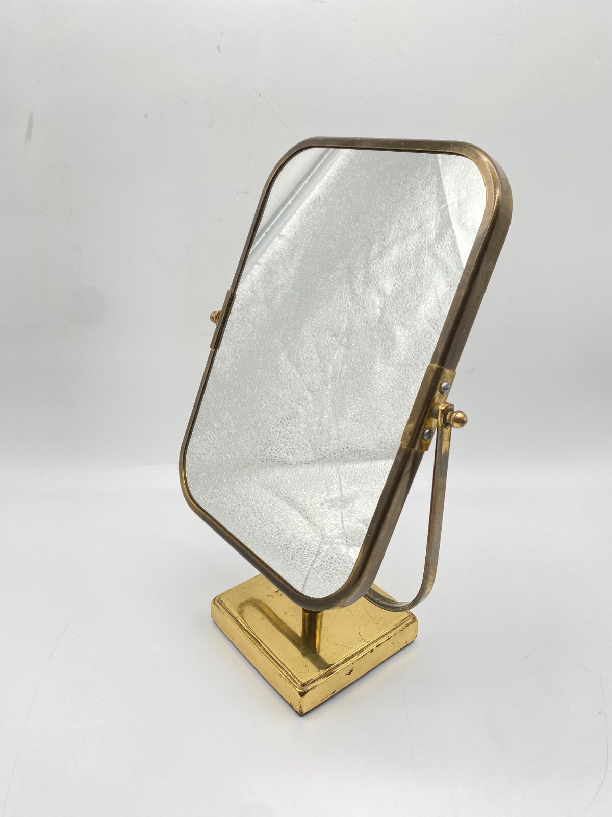 ELEGANTER ART DECO DESIGN KOSMETIKSPIEGEL SCHMINKSPIEGEL MESSING 50ER VINTAGE