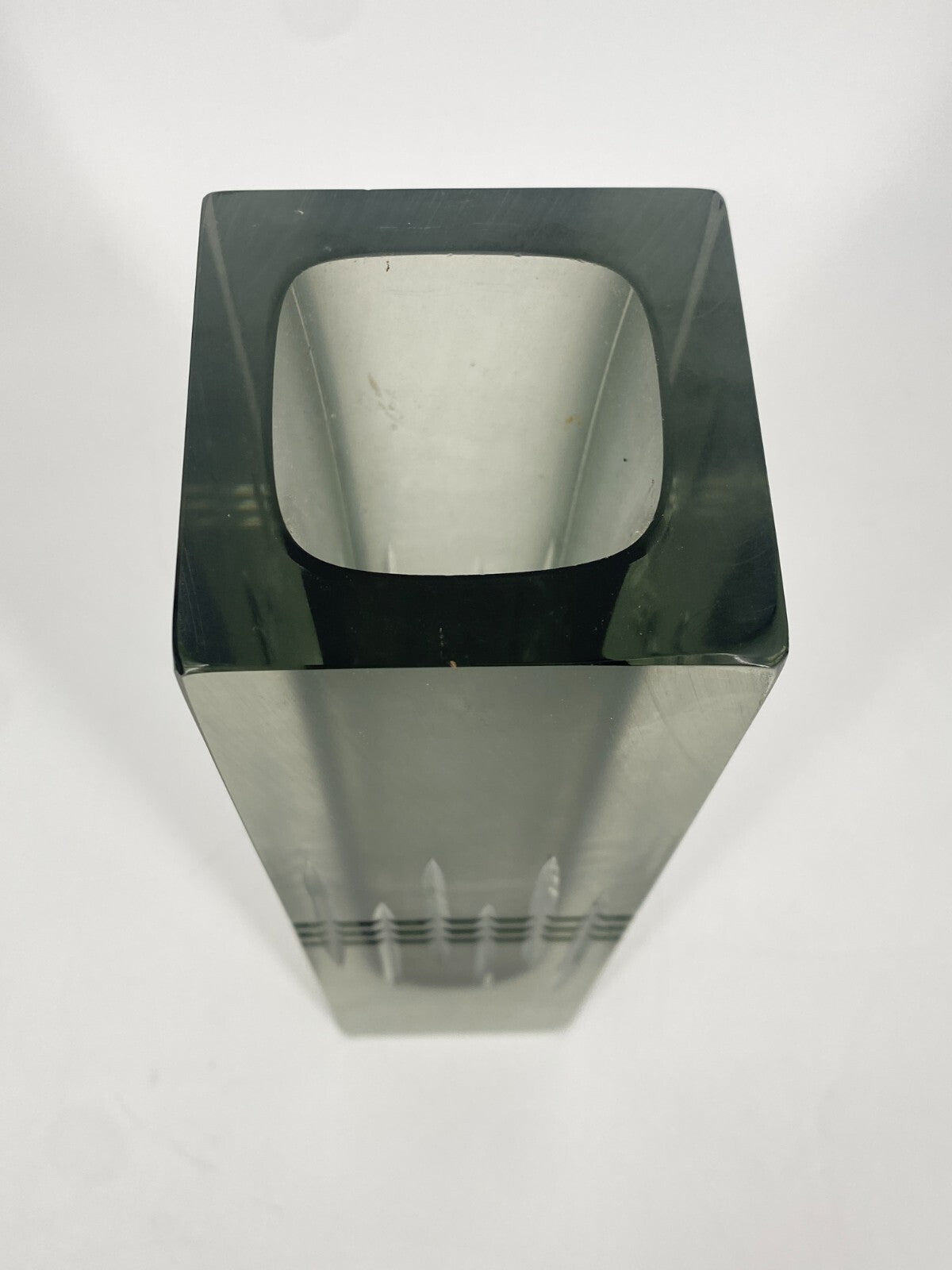 * GLAS VASE BLOCKVASE GRAU TRANSPARENT SATINIERT ÜBERFANGGLAS VINTAGE