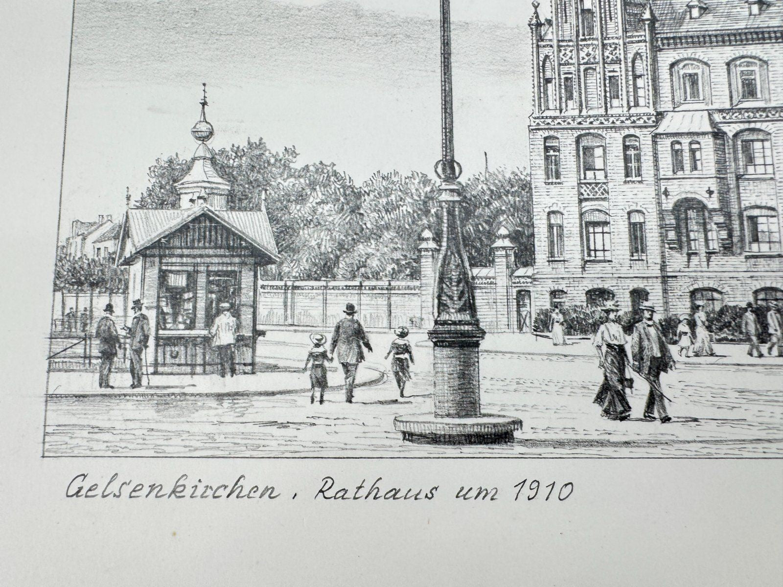 * HEINZ WEHLISCH ZEICHNUNG GELSENKIRCHEN RATHAUS UM 1910 ANSICHT