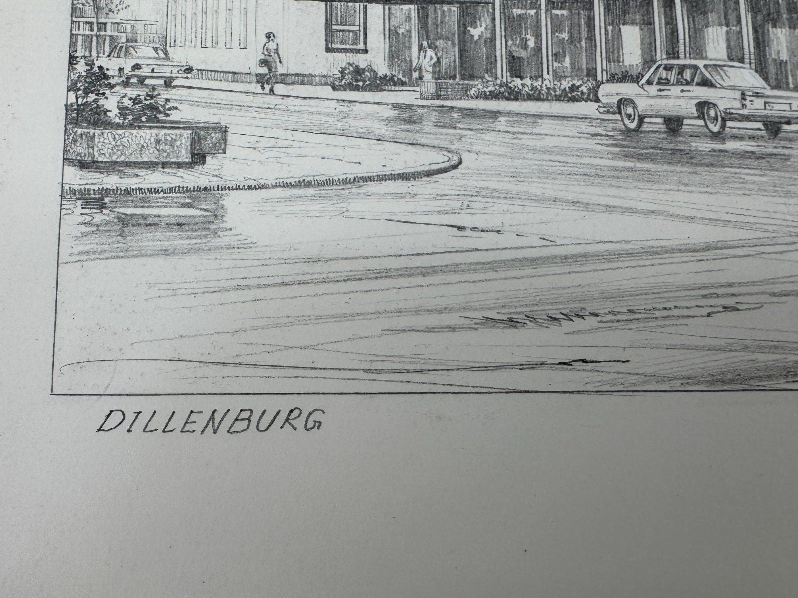 * HEINZ WEHLISCH ZEICHNUNG DILLENBURG SPARKASSE ANSICHT SIGNIERT