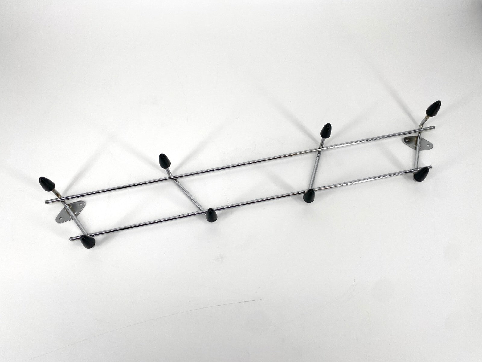 *GARDEROBE HAKENLEISTE 8 HAKEN VERCHROMT SCHWARZ MID CENTURY VINTAGE