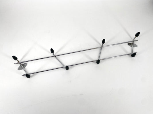 *GARDEROBE HAKENLEISTE 8 HAKEN VERCHROMT SCHWARZ MID CENTURY VINTAGE