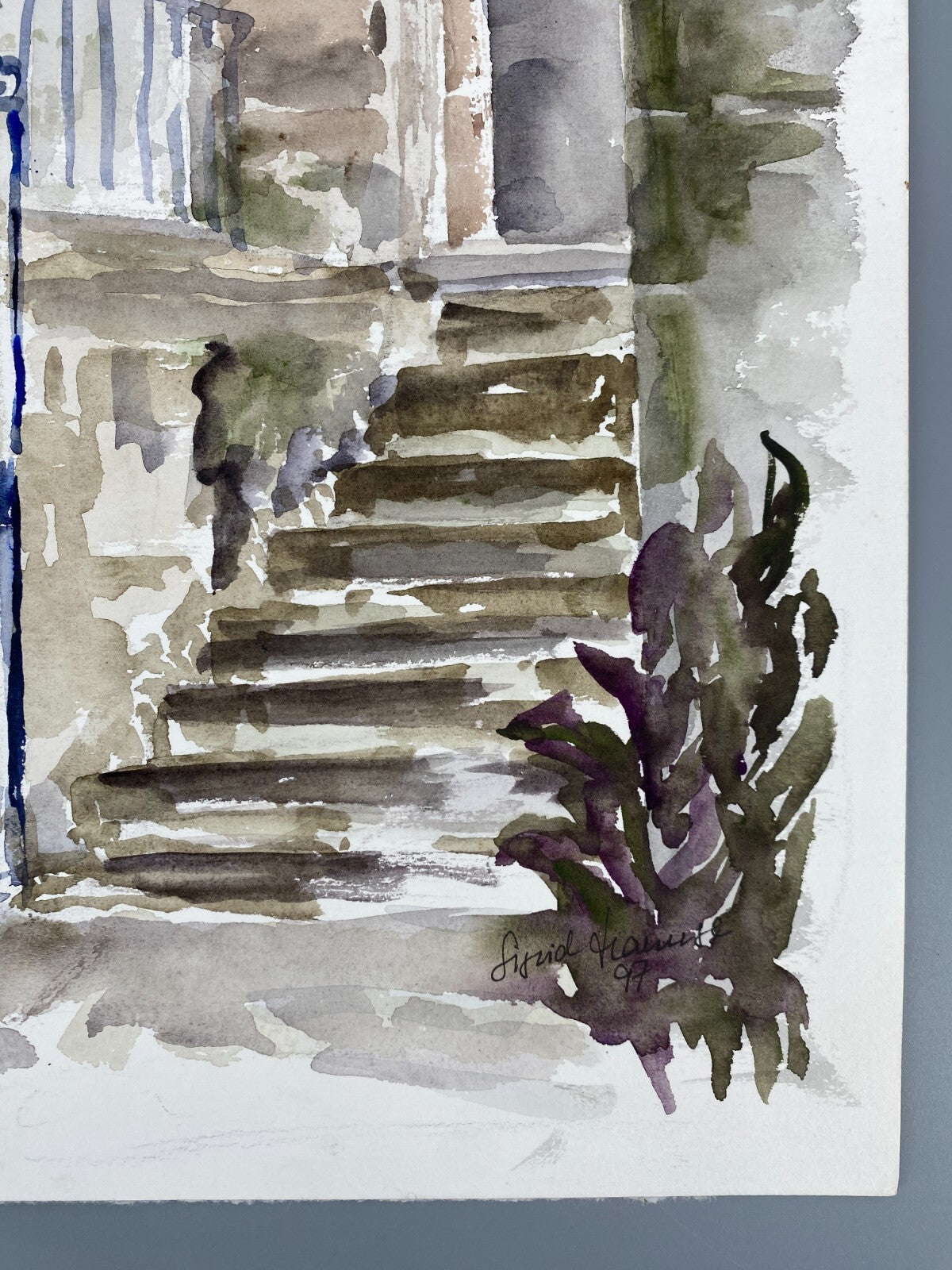 *AQUARELLGEMÄLDE GEBÄUDEANSICHT ITALIEN PORTAL EISENTOR SIGRID HANNSE 997 UNIKAT