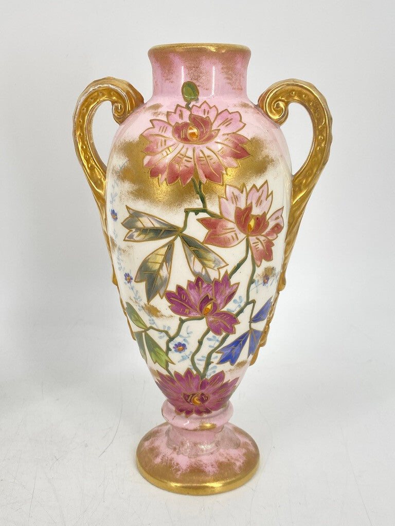 * 2 x VASE PRUNKVASE HENKELVASE BONN FRANZ ANTON MEHLEM PORZELLAN GOLD FLORAL