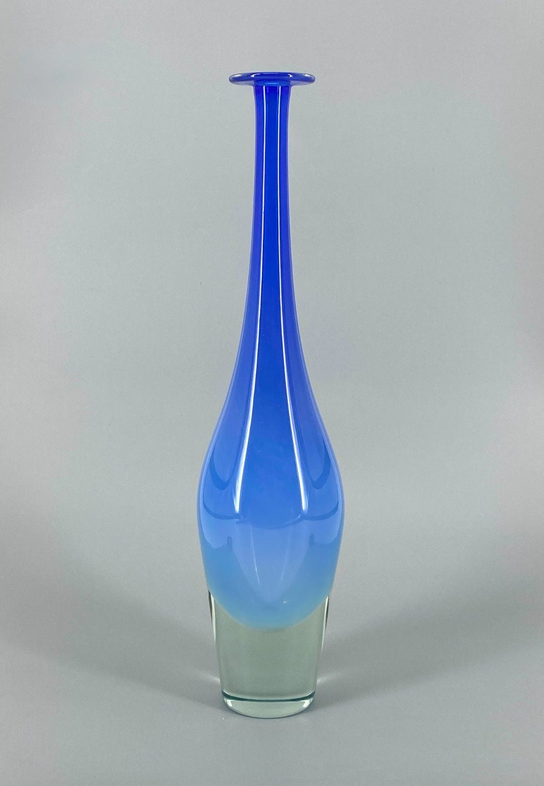 *GLASVASE MURANOGLAS VINTAGE LÄNGLICH 45CM AZURBLAU SPEKTAKULÄR