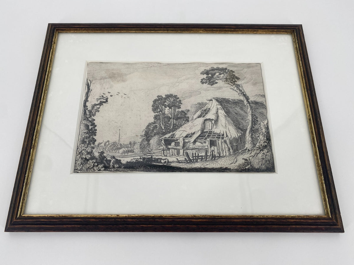 *RADIERUNG KUPFERSTICH JAN VAN DE VELDE GENRE LANDSCHAFT HÜTTE 1616 ANTIK BAROCK