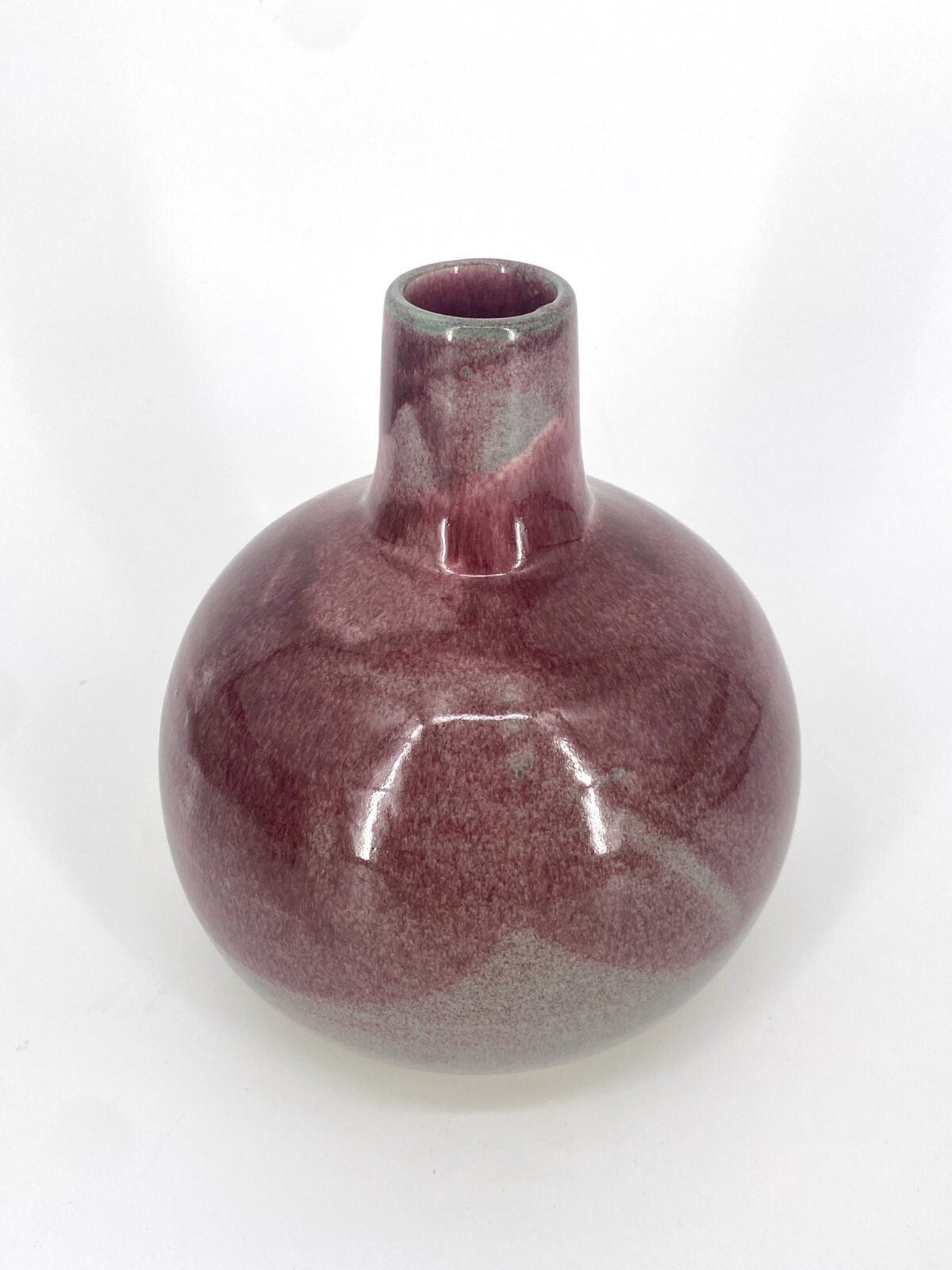 * STUDIOKERAMIK BAUCHIGE VASE WEINROT MINT VINTAGE 17,5CM MIDCENTURY