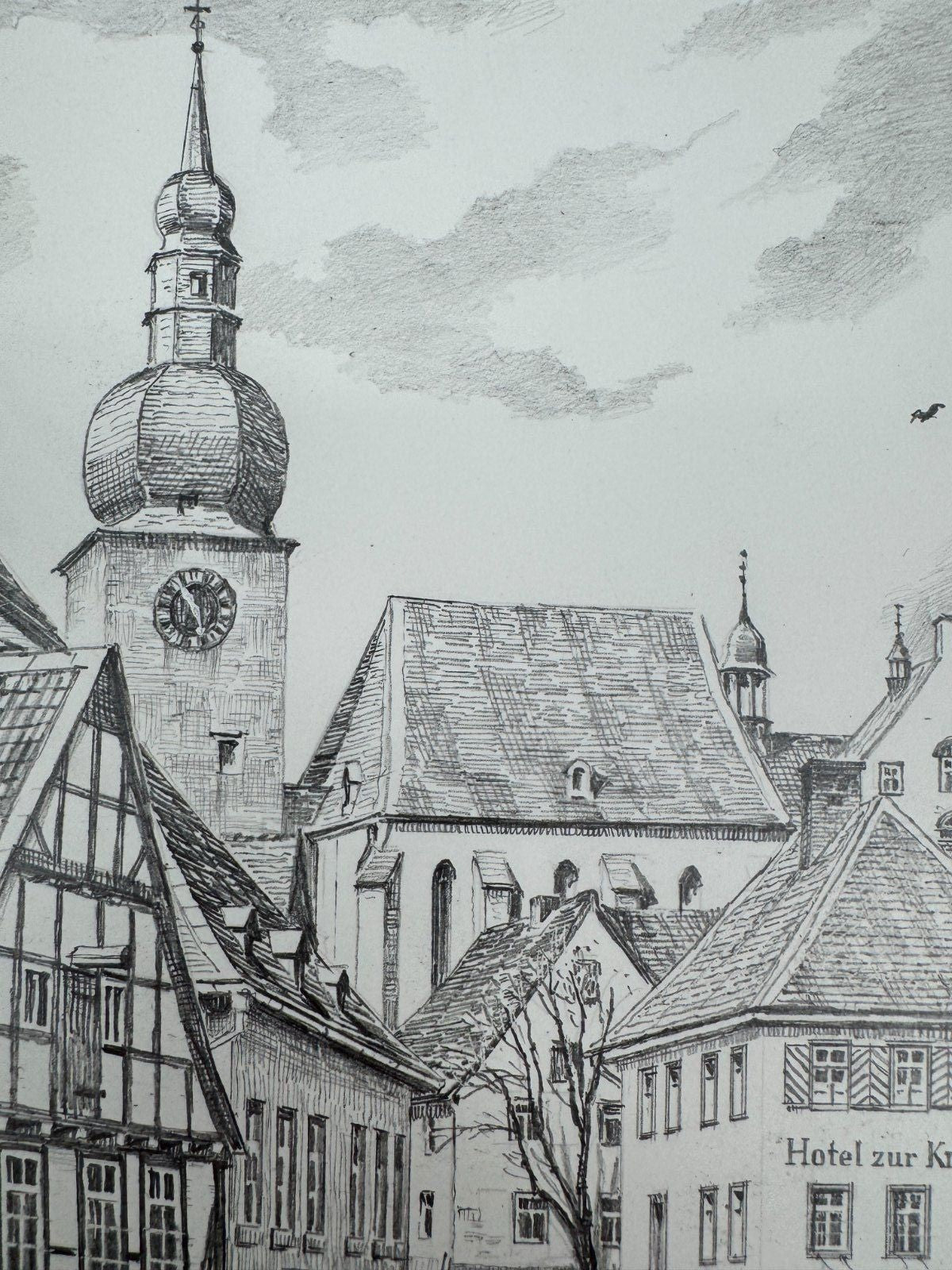 * HEINZ WEHLISCH ZEICHNUNG ARNSBERG ALTER MARKT ANSICHT SIGNIERT
