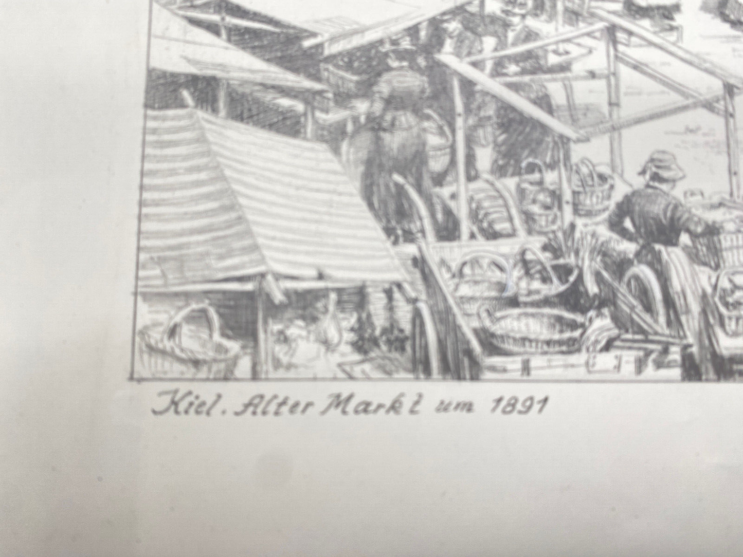 HEINZ WEHLISCH  ZEICHNUNG KIEL ALTER MARKT 1891 ORIGINAL HANDSIGNIERT
