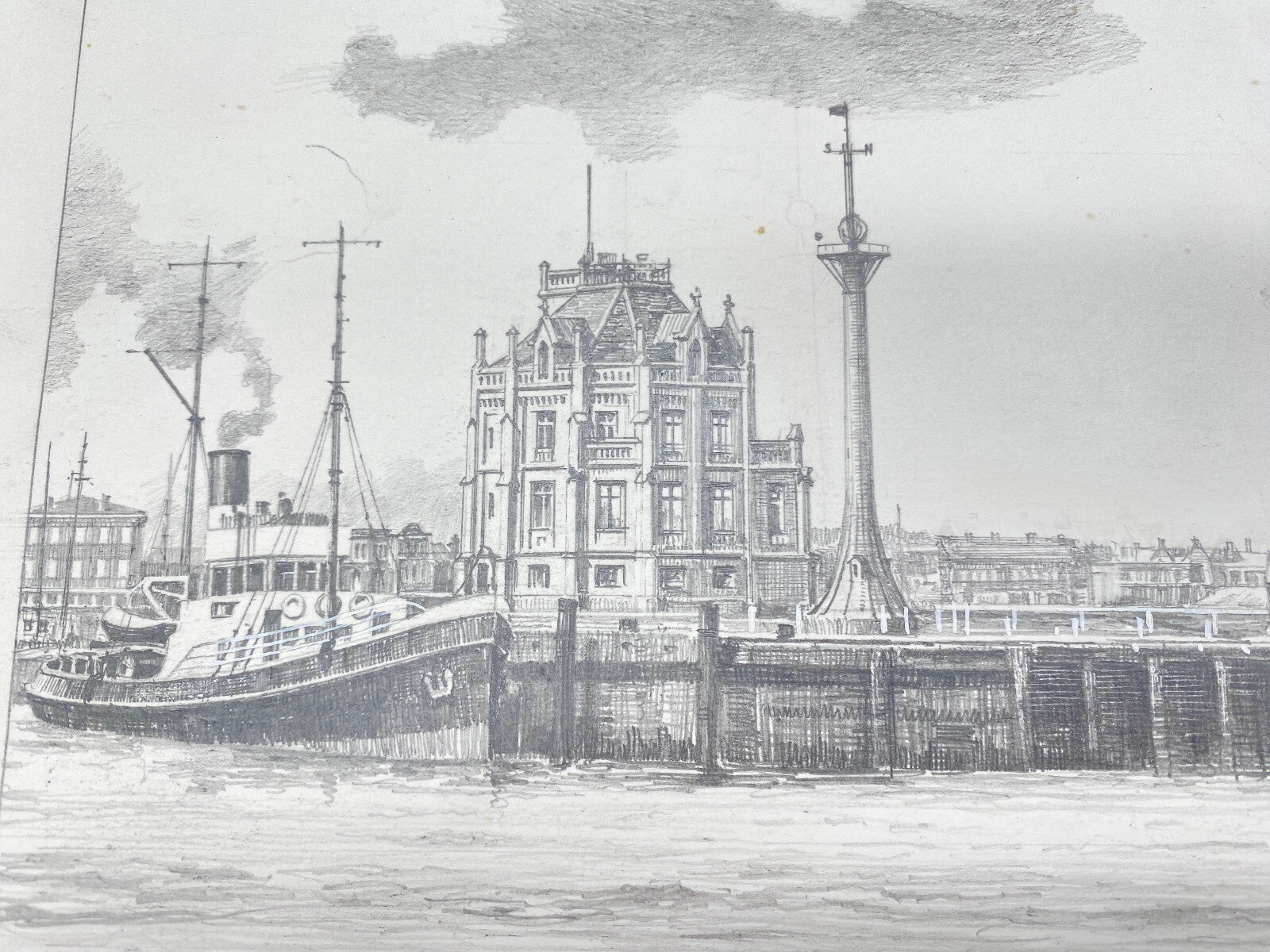DEUTSCHER KÜNSTLER HEINZ WEHLISCH ZEICHNUNG CUXHAVEN ALTE LIEBE UM 1901 SIGNIERT