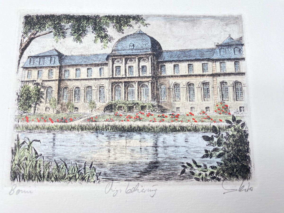 RADIERUNG BONN POPPELSDORFER SCHLOSS CLEMENSRUHE HANDSIGNIERT