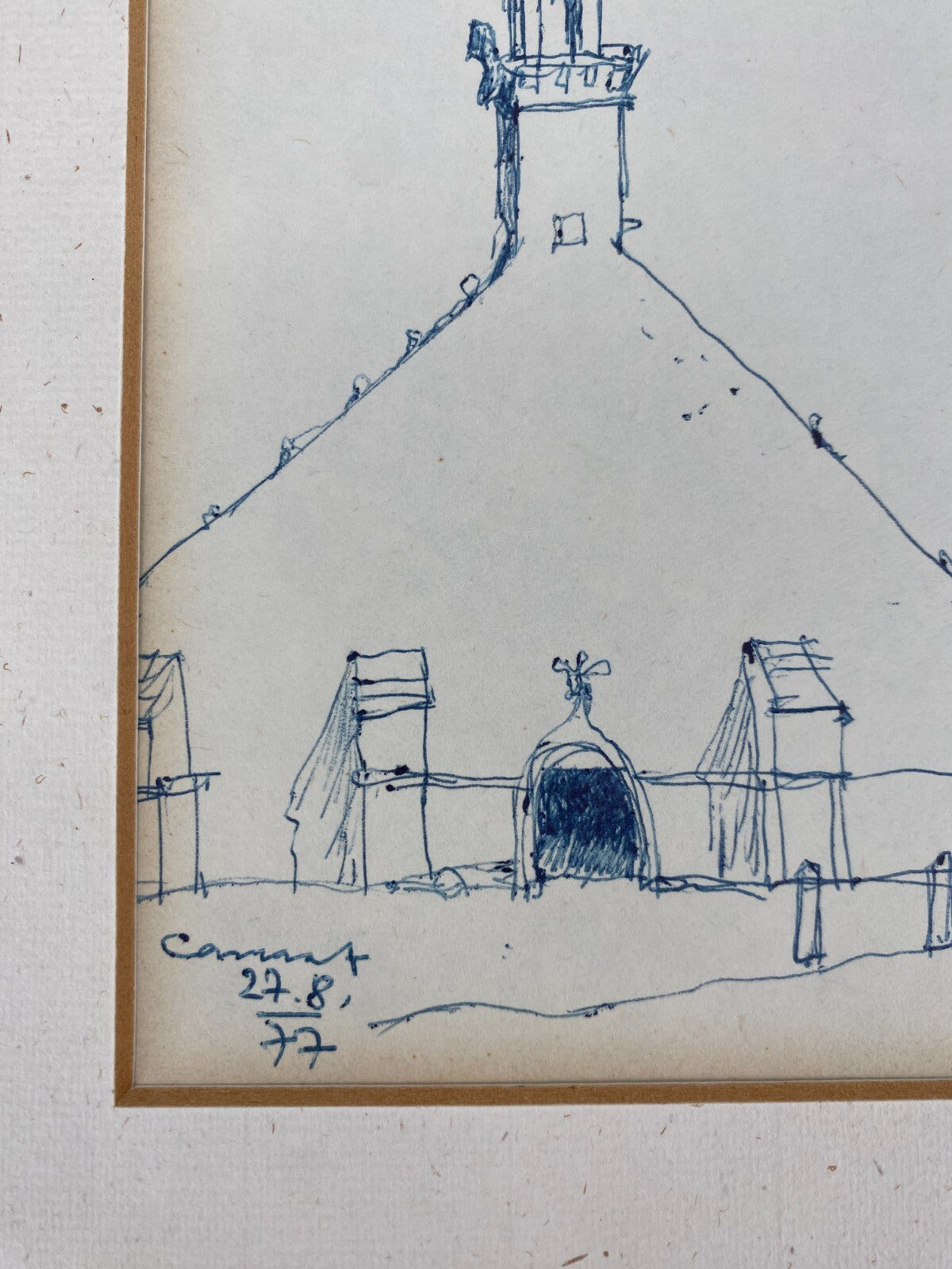 *KUGELSCHREIBERZEICHNUNG ENTWURF SKIZZE CAMARET-SUR-MER KAPELLE 1977 FRANKREICH