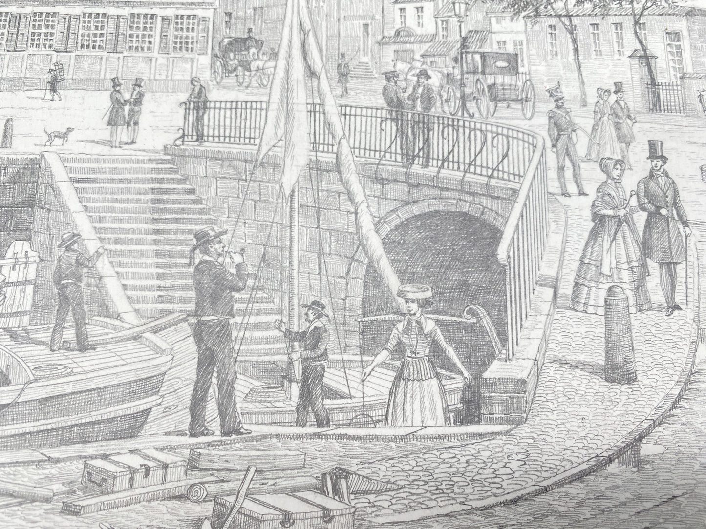 HEINZ WEHLISCH DEUTSCHER KÜNSTLER ZEICHNUNG STADE FISCHMARKT UM 1845 SIGNIERT