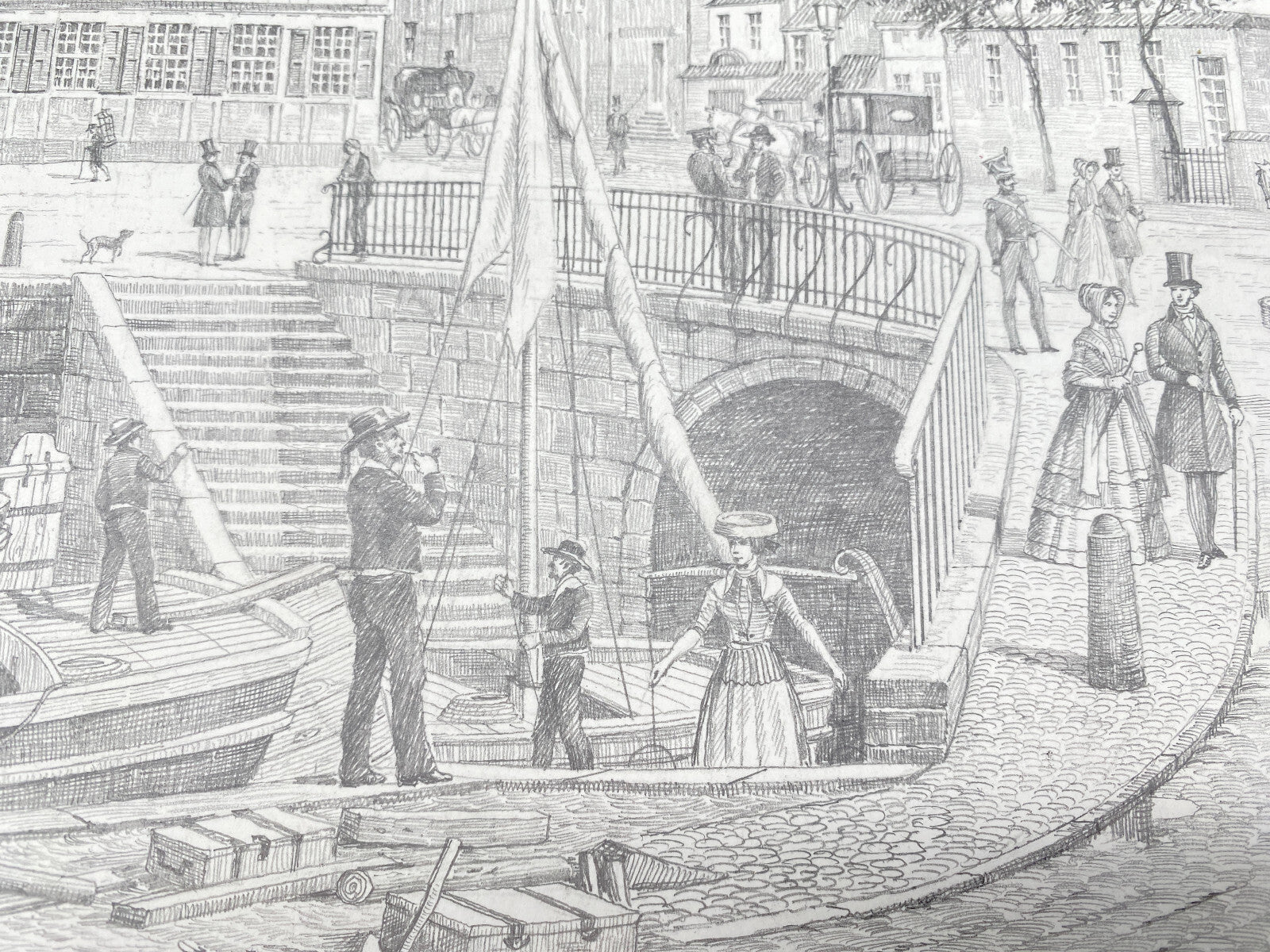 HEINZ WEHLISCH DEUTSCHER KÜNSTLER ZEICHNUNG STADE FISCHMARKT UM 1845 SIGNIERT