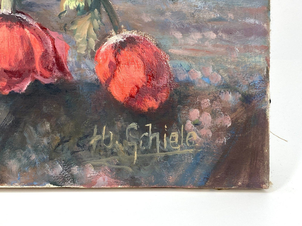 *ÖLGEMÄLDE MOHNBLUME BLUMENSTRAUß STILLEBEN LEINWAND MESSING