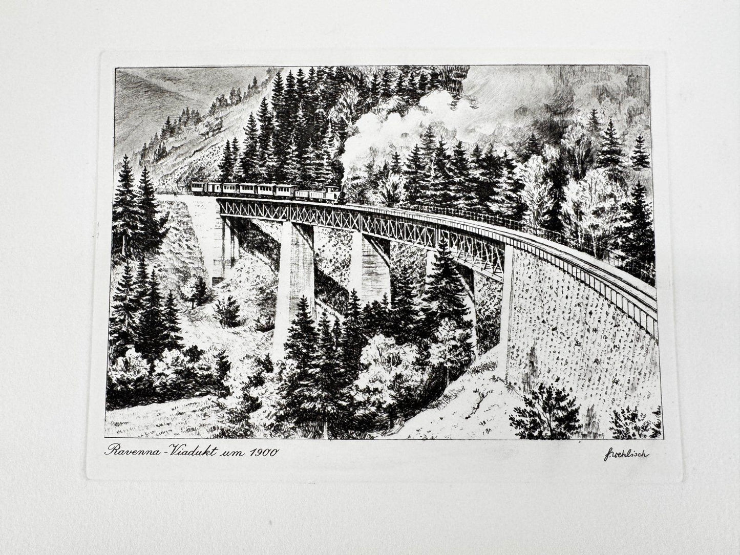 * HEINZ WEHLISCH RADIERUNG RAVENNA VIADUKT UM 1900 ANSICHT