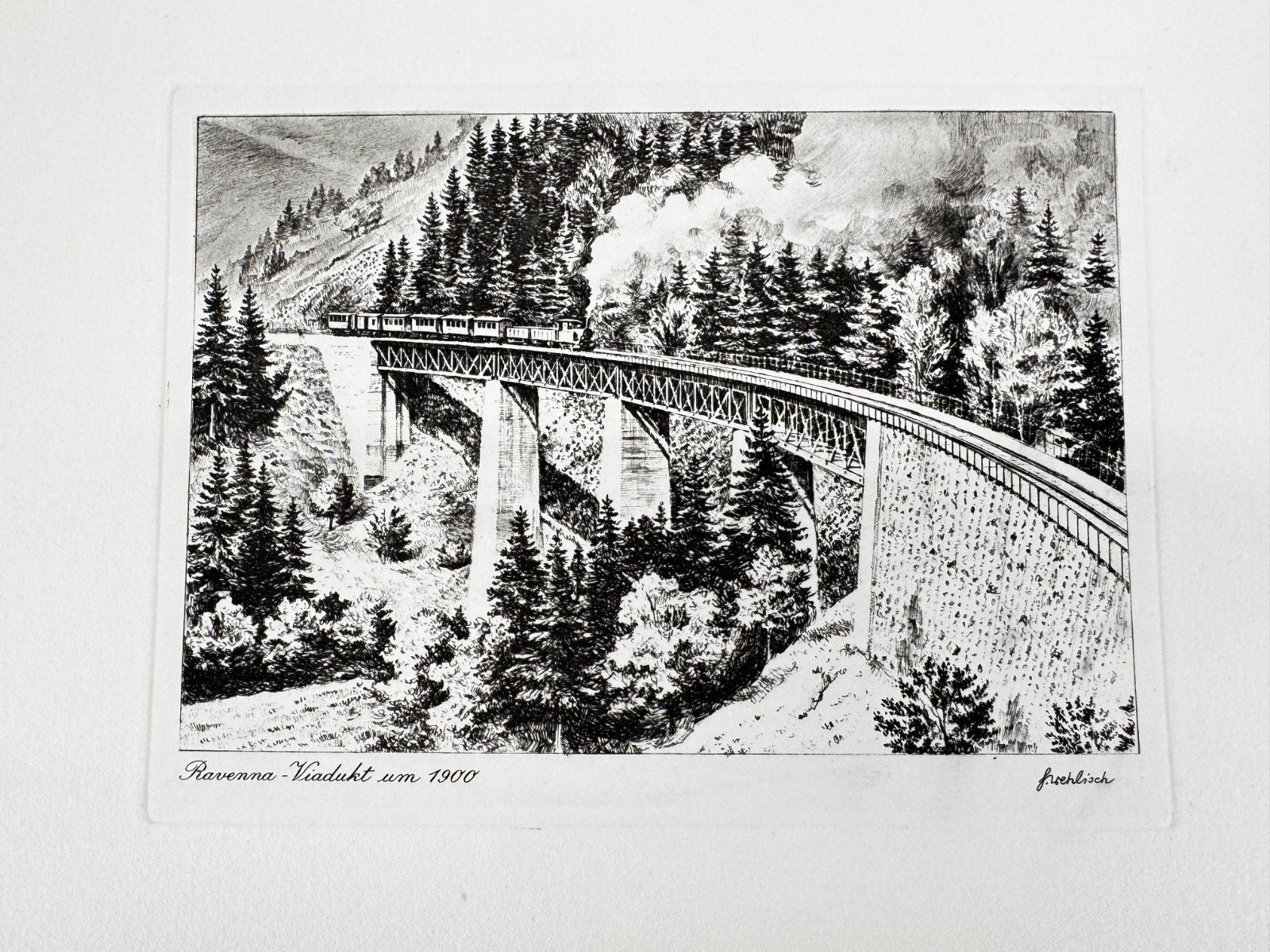 * HEINZ WEHLISCH RADIERUNG RAVENNA VIADUKT UM 1900 ANSICHT