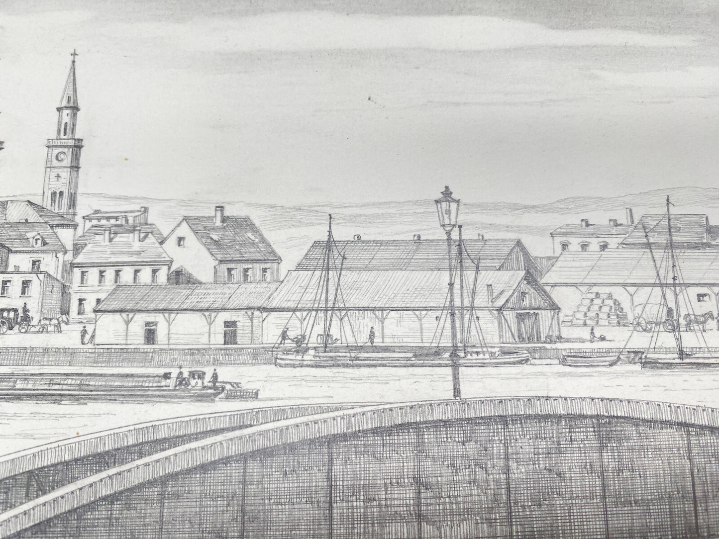 HEINZ WEHLISCH ZEICHNUNG BERLIN DIE DORFKIRCHE TEMPELHOF UM 1840 HANDSIGNIERT