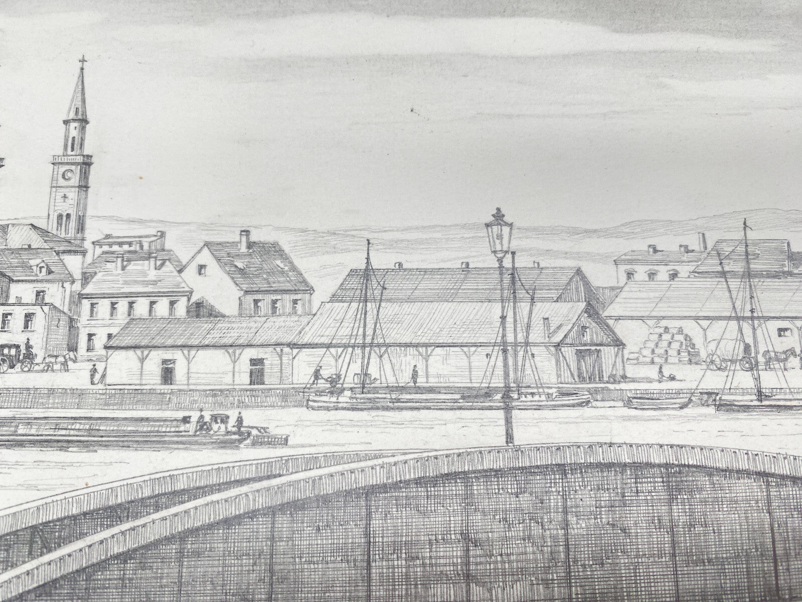 HEINZ WEHLISCH ZEICHNUNG BERLIN DIE DORFKIRCHE TEMPELHOF UM 1840 HANDSIGNIERT