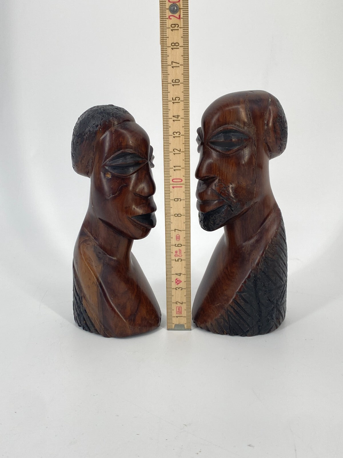 * 2 x AFRIKA HOLZ FIGUR KOPF ROSENHOLZ BÜSTE SCHNITZ HANDARBEIT VINTAGE