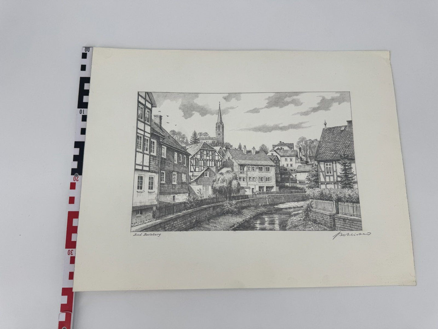 * HEINZ WEHLISCH ZEICHNUNG BAD BERLEBURG ANSICHT SIGNIERT
