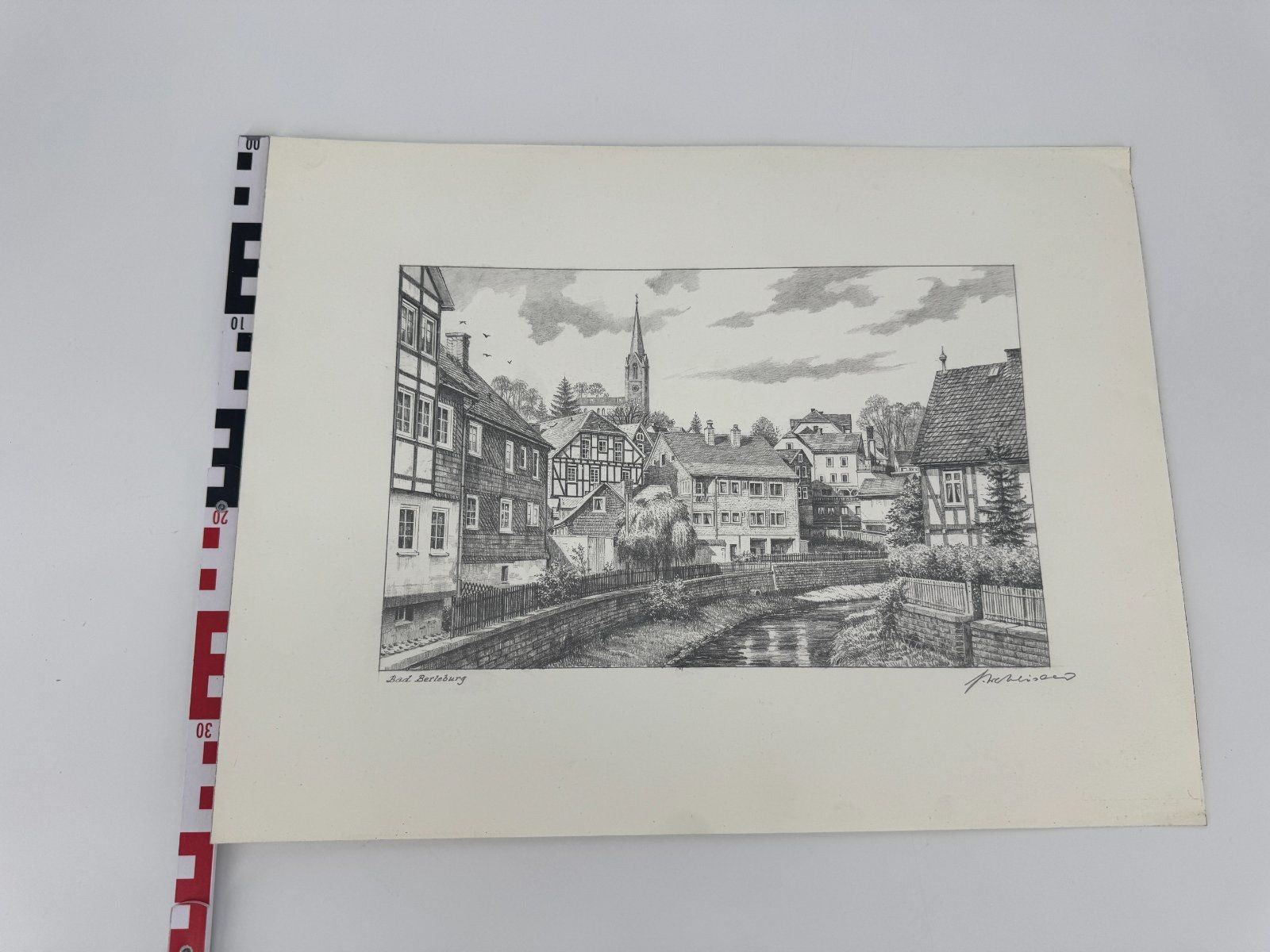 * HEINZ WEHLISCH ZEICHNUNG BAD BERLEBURG ANSICHT SIGNIERT