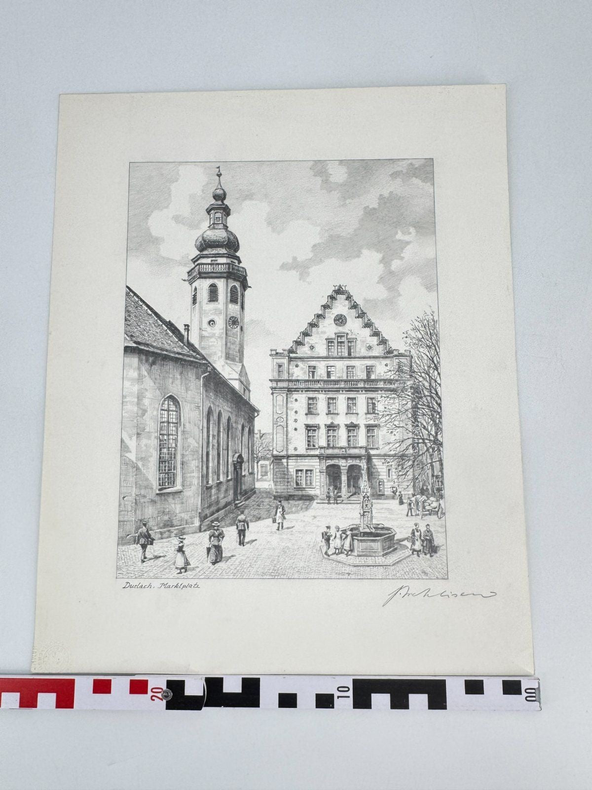 * HEINZ WEHLISCH ZEICHNUNG DURLACH MARKTPLATZ SIGNIERT