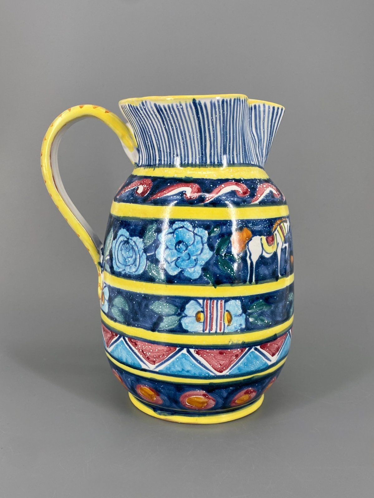 * KRUG KERAMIK HANDBEMALT TÖPFERKUNST VASE KARAFFE BUNT ITALIEN