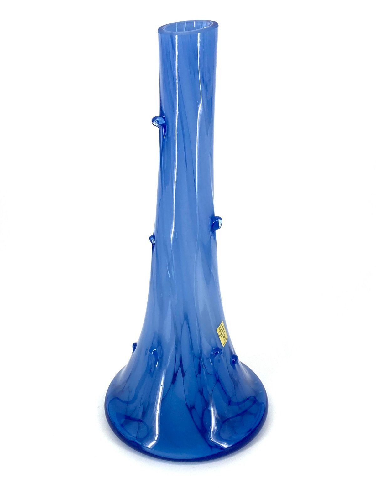 * GROßE BLAUE GLASVASE MUNDGEBLASEN J. BENCAL POLEN VINTAGE BLAU HANDARBEIT
