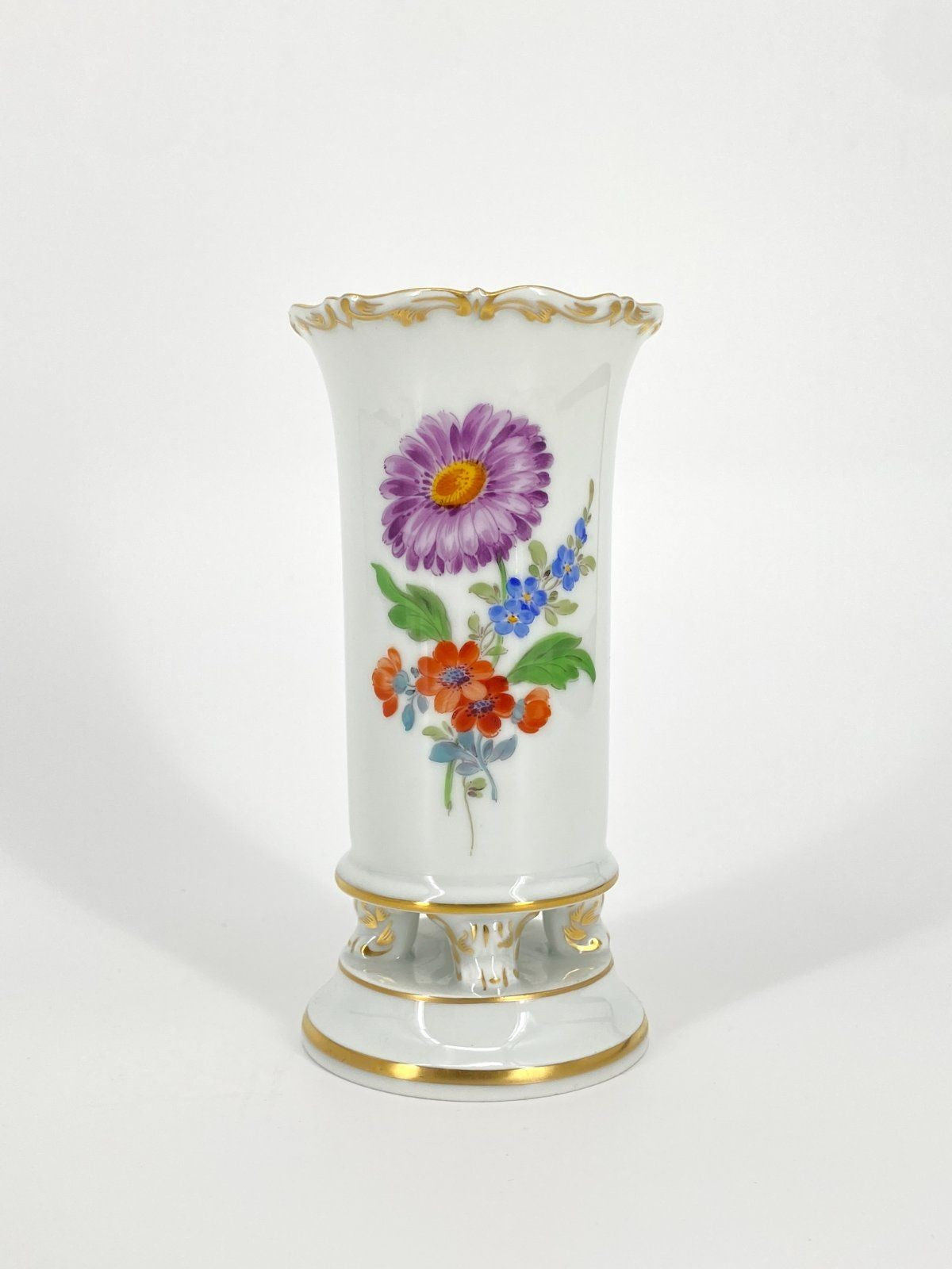 * MEISSEN PORZELLAN FÜßCHENVASE SOCKEL STREUBLUMEN GOLDRAND