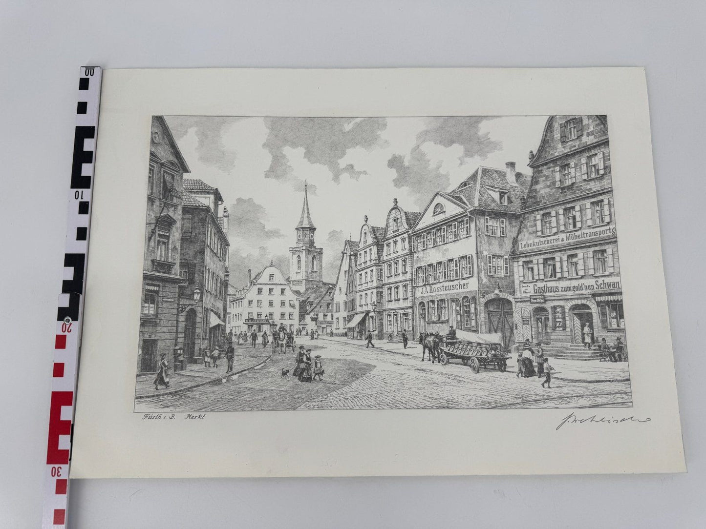 * HEINZ WEHLISCH ZEICHNUNG FÜRTH MARKT ANSICHT SIGNIERT