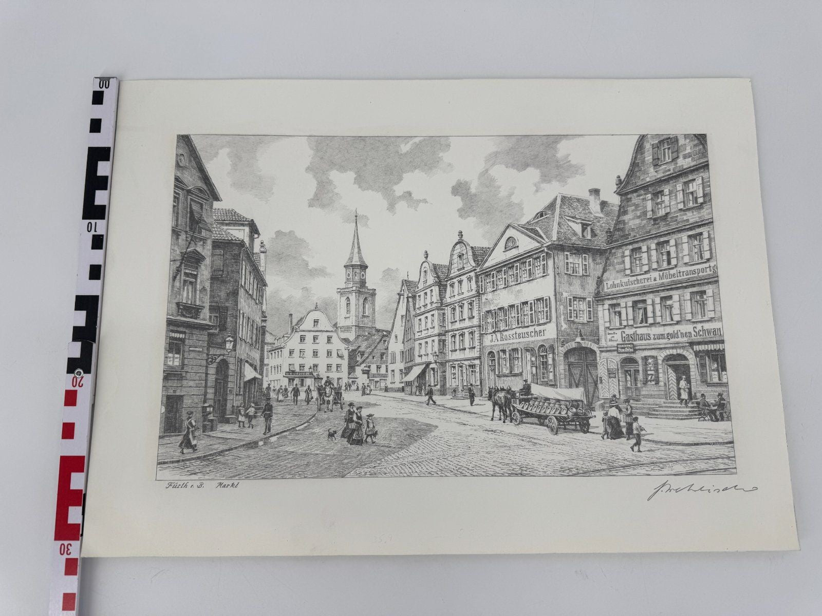 * HEINZ WEHLISCH ZEICHNUNG FÜRTH MARKT ANSICHT SIGNIERT