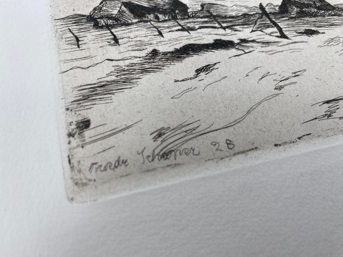 * FRIEDRICH SCHAPER 1869-1956 RADIERUNG LANDSCHAFT SYLT LICHTWARK 1928