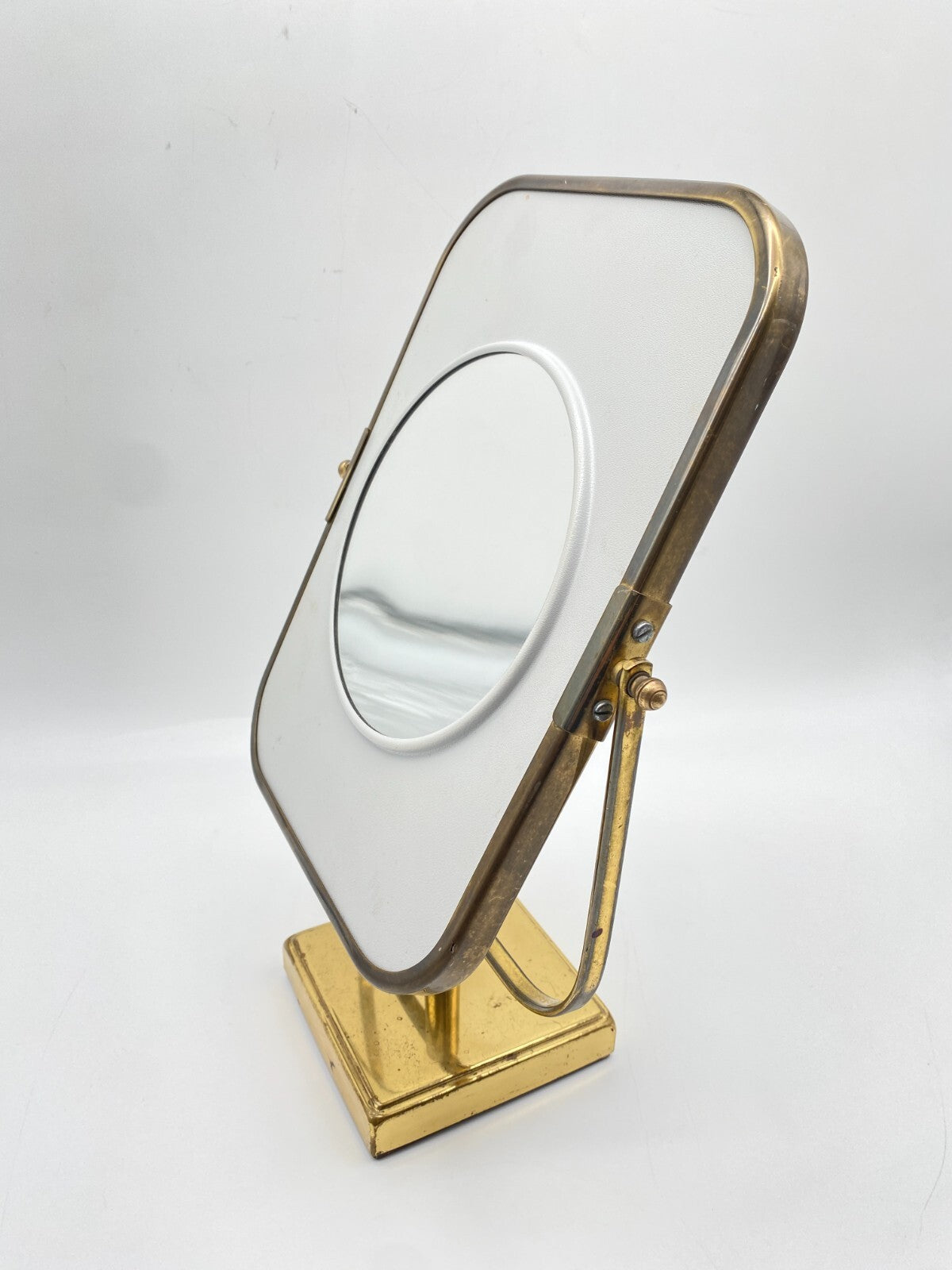 ELEGANTER ART DECO DESIGN KOSMETIKSPIEGEL SCHMINKSPIEGEL MESSING 50ER VINTAGE