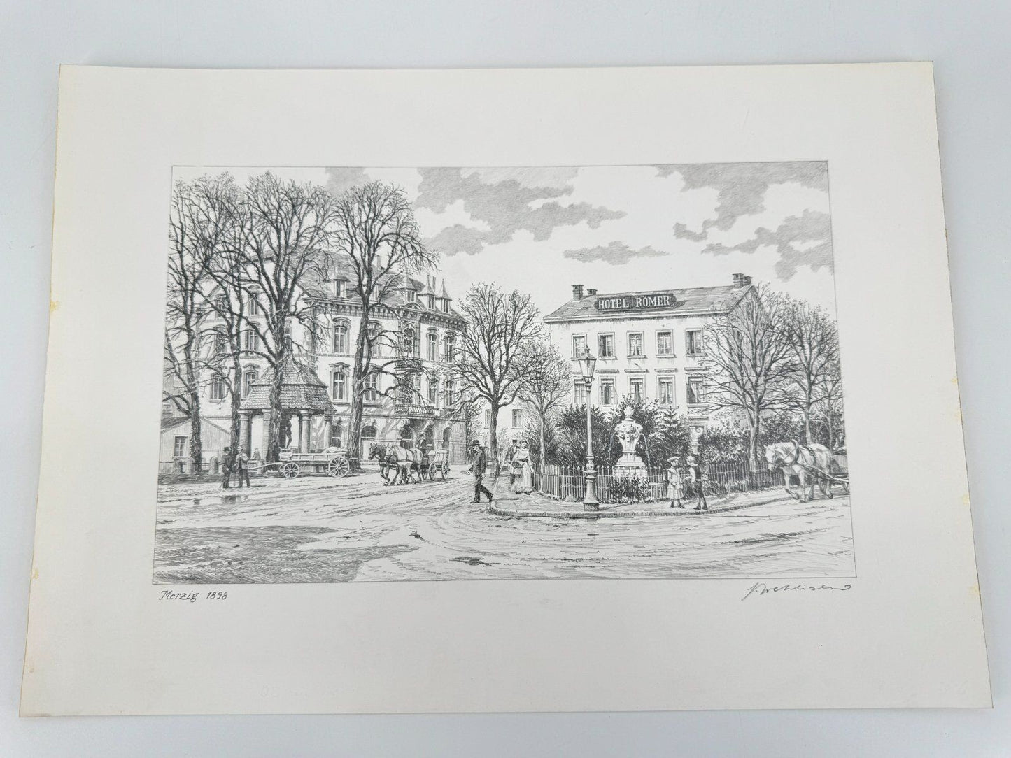 * HEINZ WEHLISCH ZEICHNUNG MERZIG 1898 ANSICHT SIGNIERT