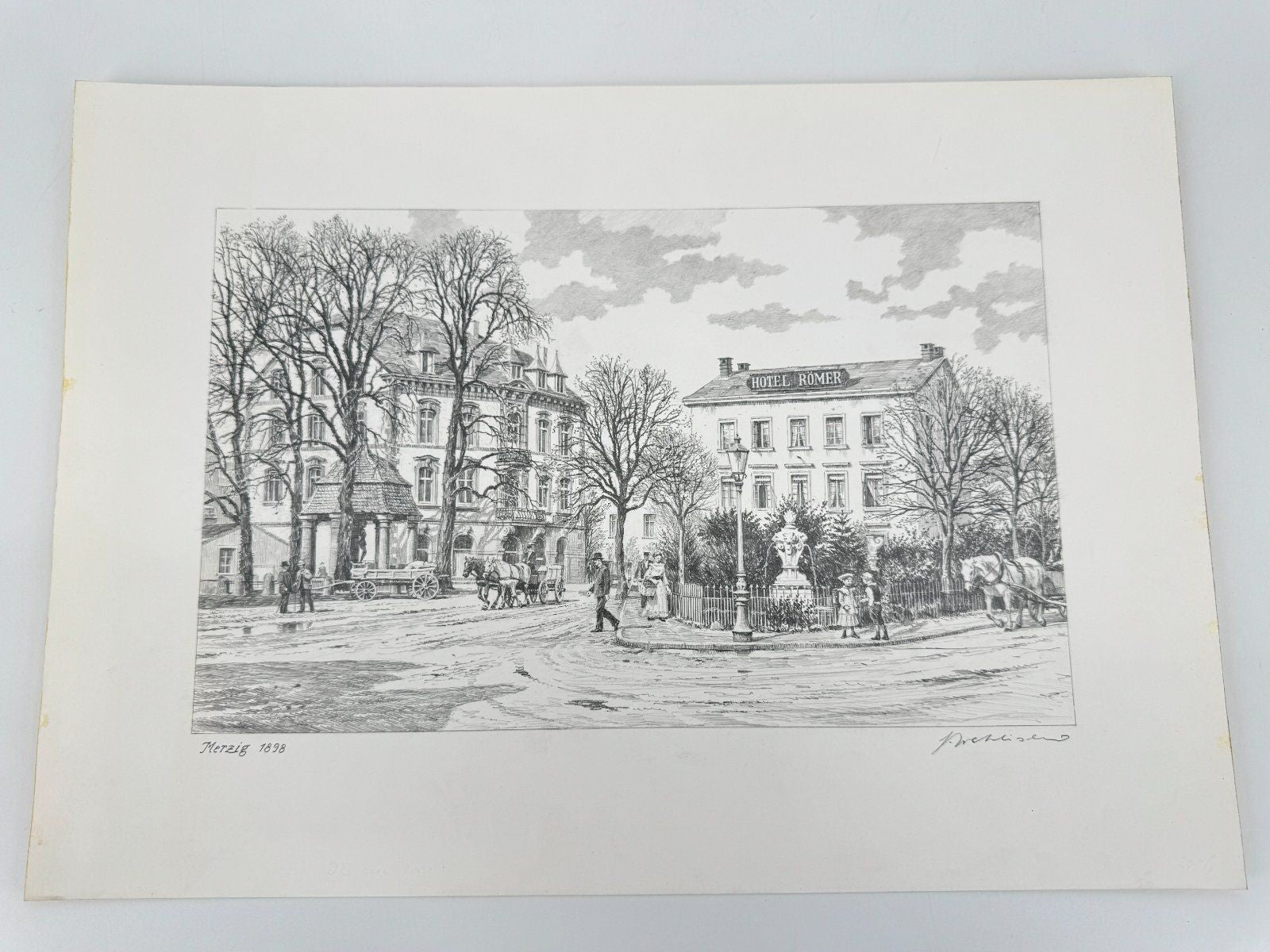 * HEINZ WEHLISCH ZEICHNUNG MERZIG 1898 ANSICHT SIGNIERT